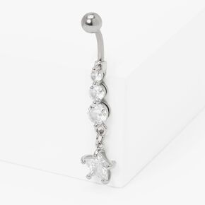 Silver 14G Crystal Star Linear Belly Ring,