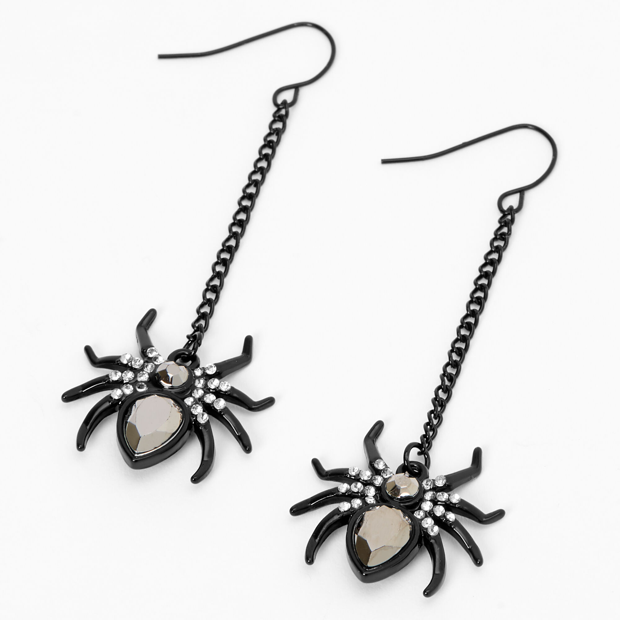 Spider Gem 2.5" Drop Earrings - Black,