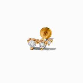 Gold-tone Cubic Zirconia Curve 18G Threadless Cartilage Earring,