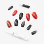 Faux ongles vegan motif &eacute;cossais rouge et noir - Lot de 24,