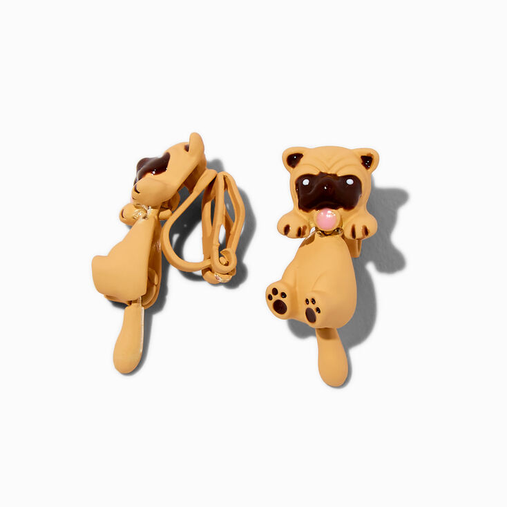 Movable Pug Clip-On Drop Earrings,