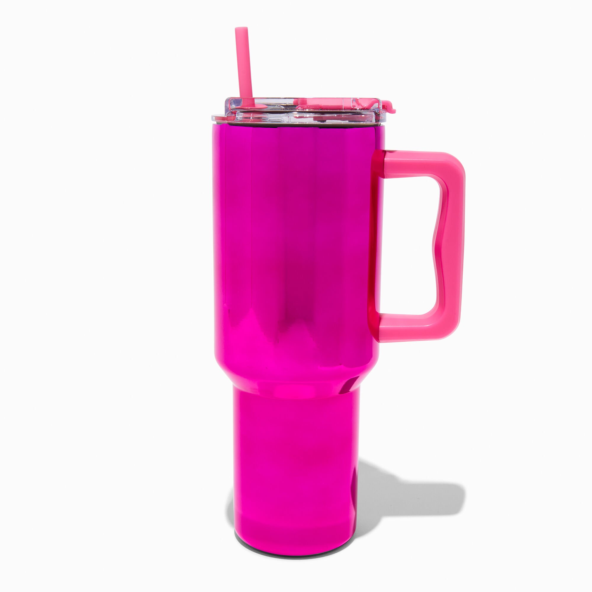 Pink Shiny Stainless Steel Handled Tumbler,
