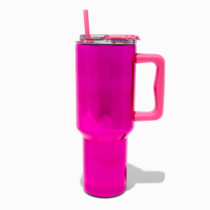 Pink Shiny Stainless Steel Handled Tumbler,