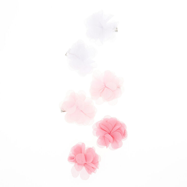 Barrettes &agrave; cheveux pour enfants &agrave; fleurs en tulle blanc et rose,