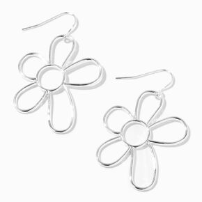 Silver-tone Daisy Outline 1&quot; Drop Earrings,