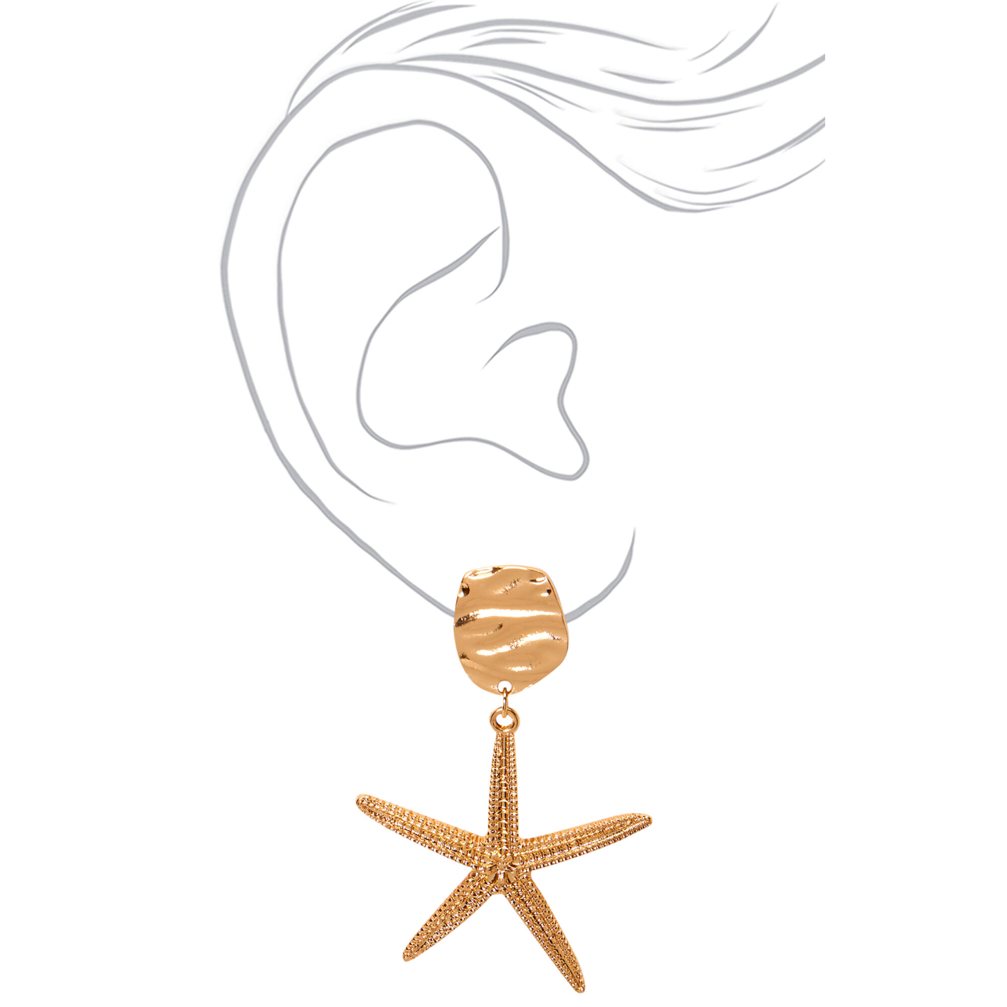 Gold 2" Big Starfish Drop Earrings,