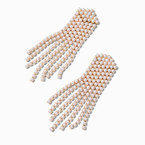 Gold-tone Wide Pearl Fringe Drop Earrings,
