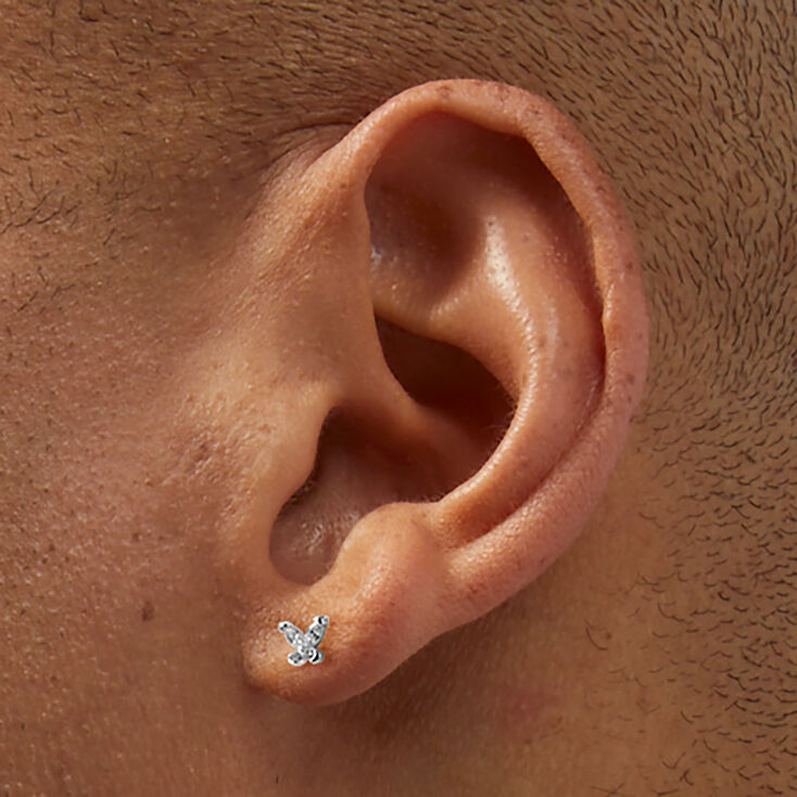 C LUXE by Claire&#39;s Sterling Silver Crystal Butterfly, Crystal Square, &amp; Ball Stud Earrings - 3 Pack,
