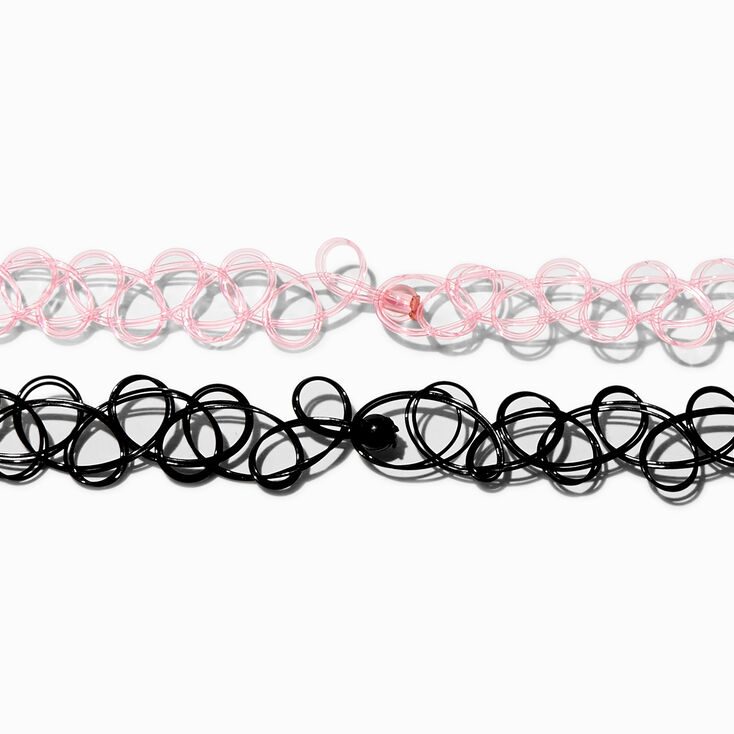 Best Friends Pink &amp; Black Split Heart Tattoo Choker Necklaces - 2 Pack,