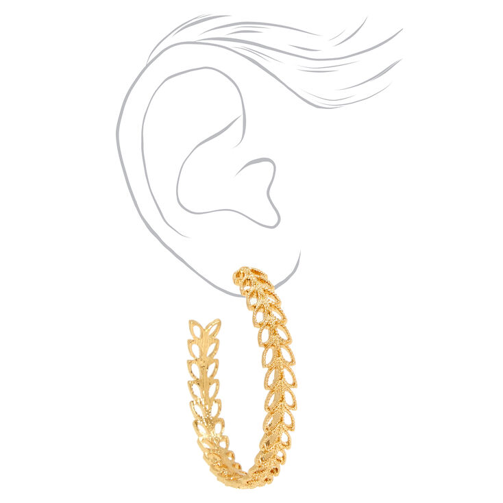 Gold 60MM Leaf Hoop Earrings,