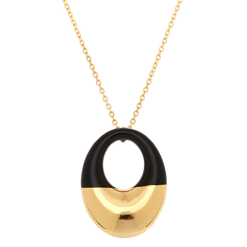 Gold Open Enamel Pendant Necklace - Black,
