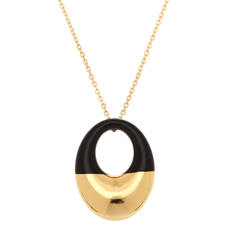 Gold Open Enamel Pendant Necklace - Black,