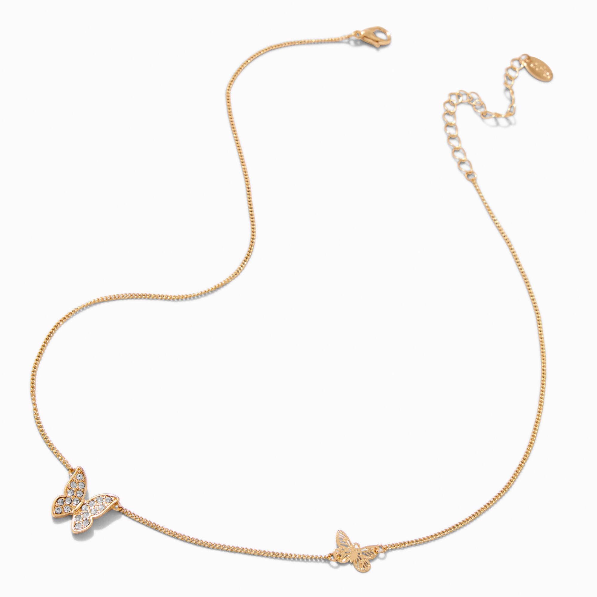 Gold-tone Crystal Butterfly Pendant Necklace,