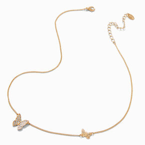 Gold-tone Crystal Butterfly Pendant Necklace,