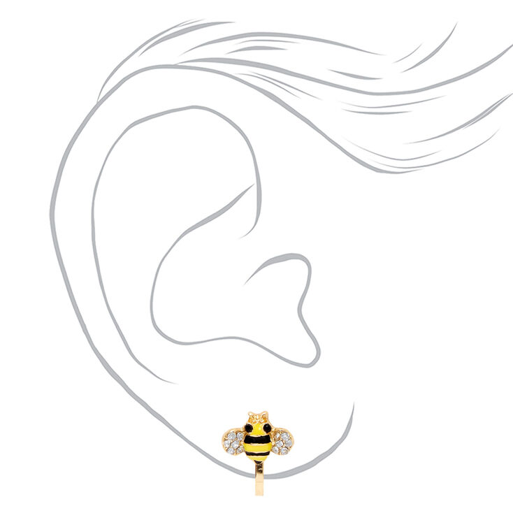 Gold Bumblebee Crystal Clip On Stud Earrings,
