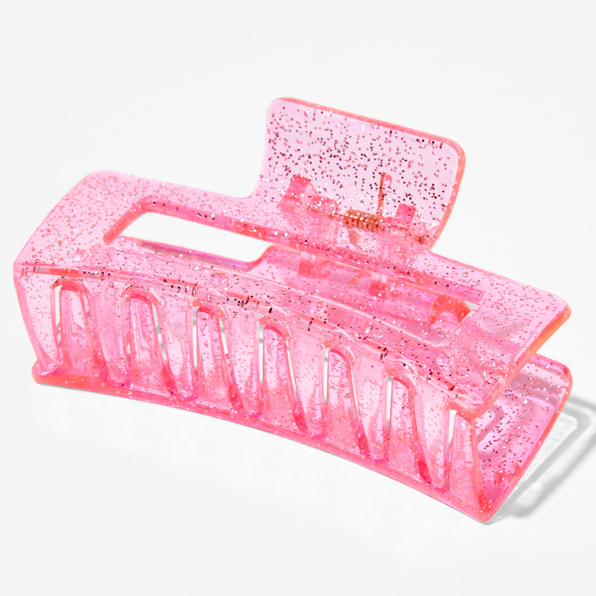 View Claires Medium Rectangle Glitter Hair Claw Pink information