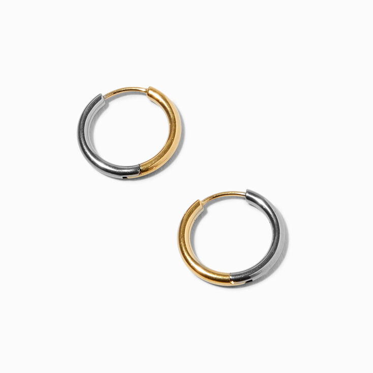 Titanium 12MM Silver &amp; Gold Hoop Earrings,