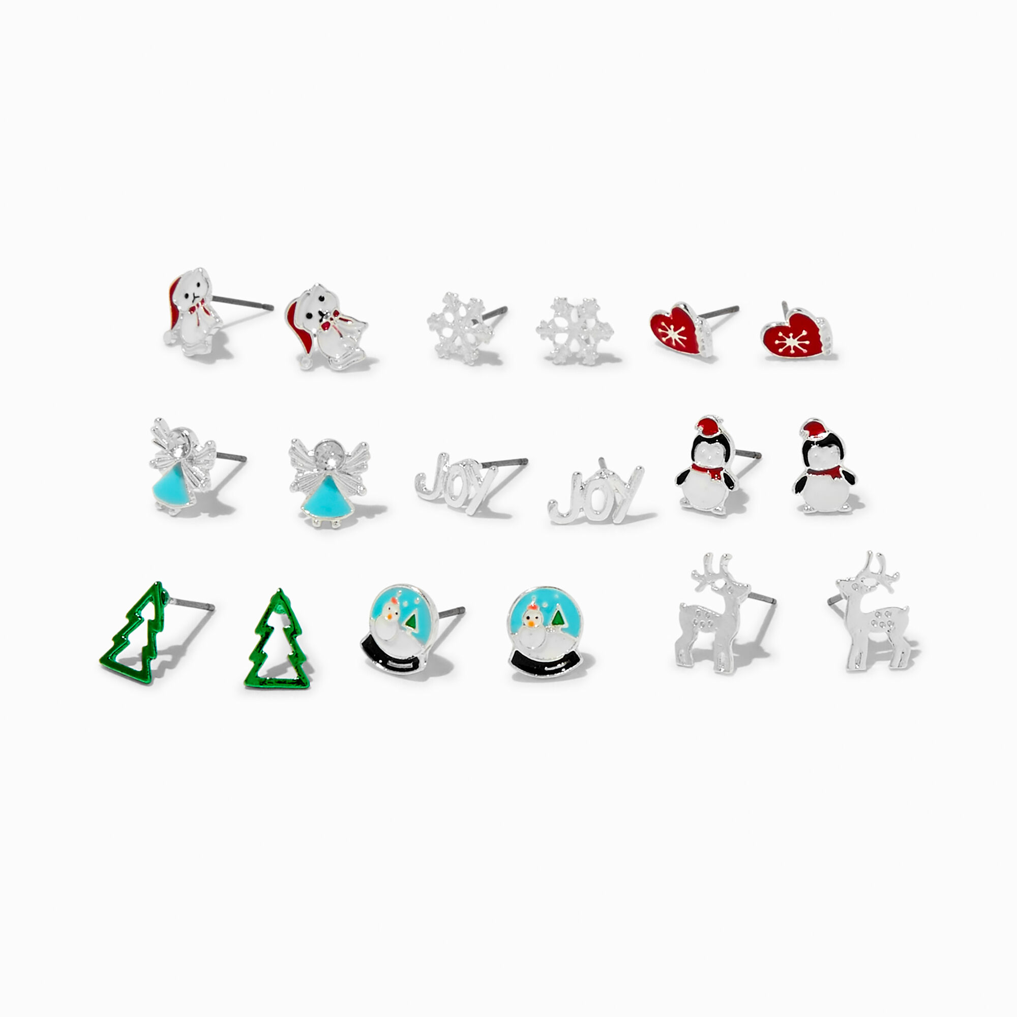 View Claires Joy To The World Enameled Stud Earrings 9 Pack Silver information