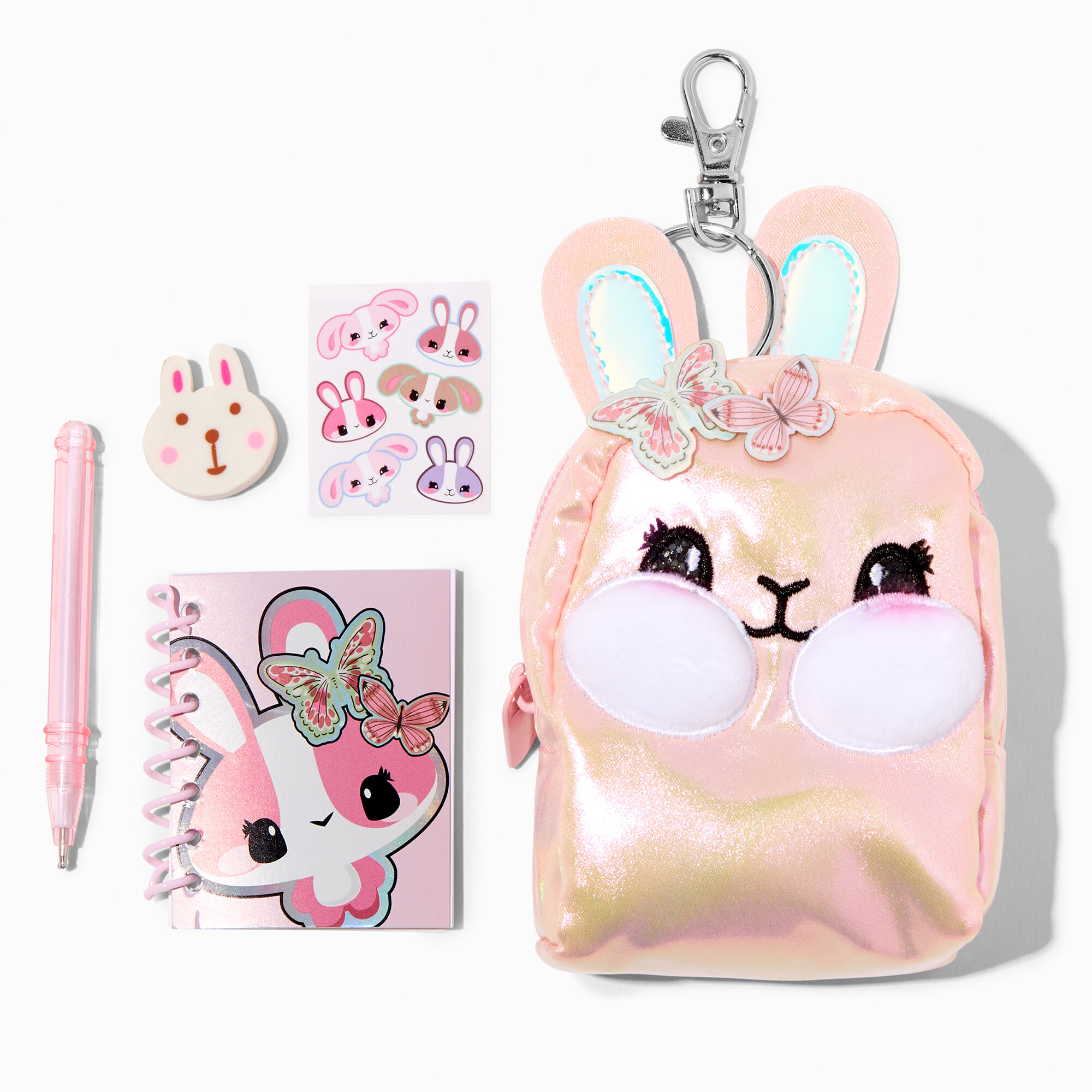 Glitter Bunny Face Mini Backpack Keychain - Pink