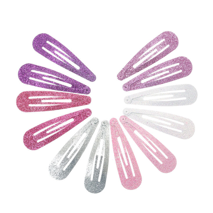 Glitter Snap Hair Clips - Pink, 12 Pack,