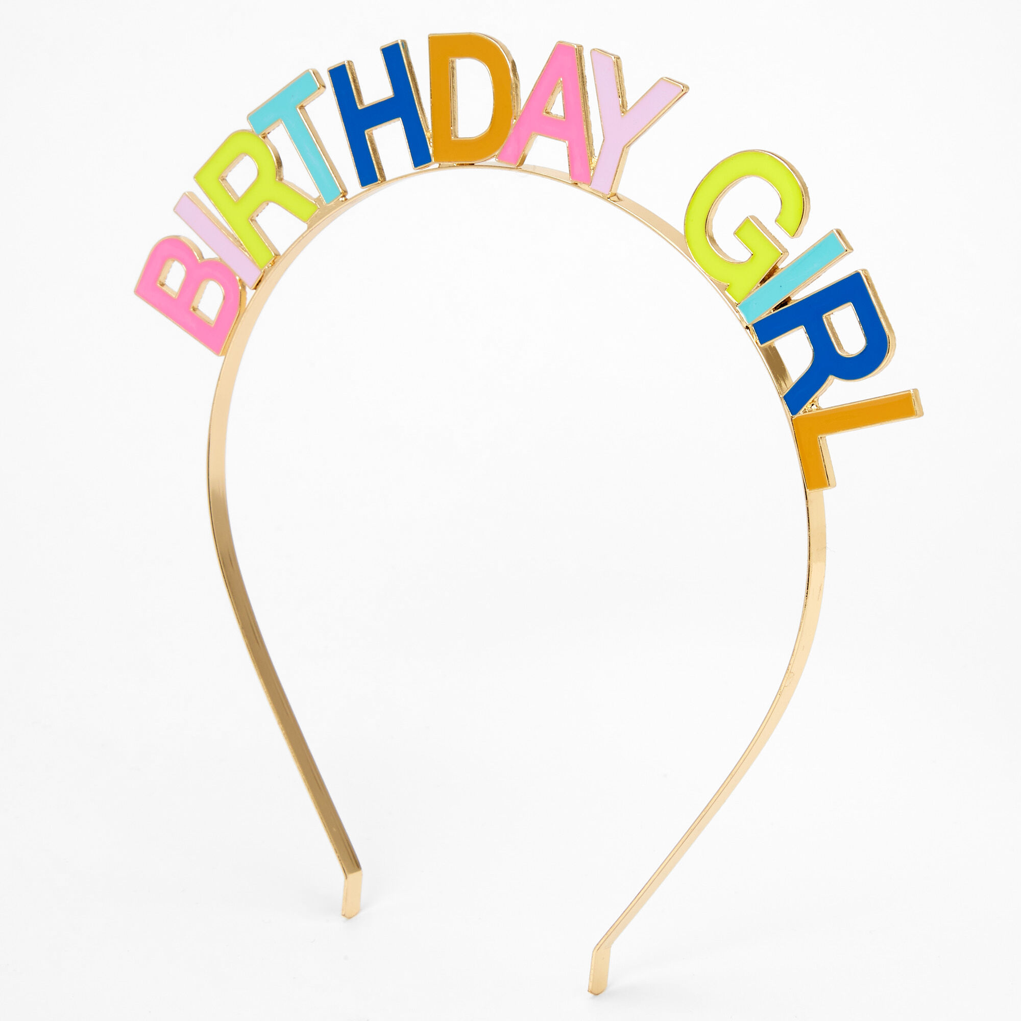 View Claires Birthday Girl Rainbow Headband Gold information