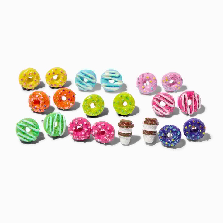 Claire's Clous d'oreilles donut arc-en-ciel à paillettes - Lot de 9