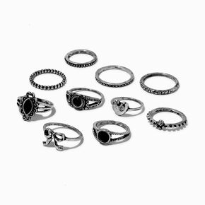 Silver-tone Ballet Grunge Mixed Rings - 10 Pack ,
