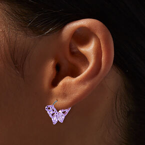 Filigree Purple Butterfly Hoop Earrings ,