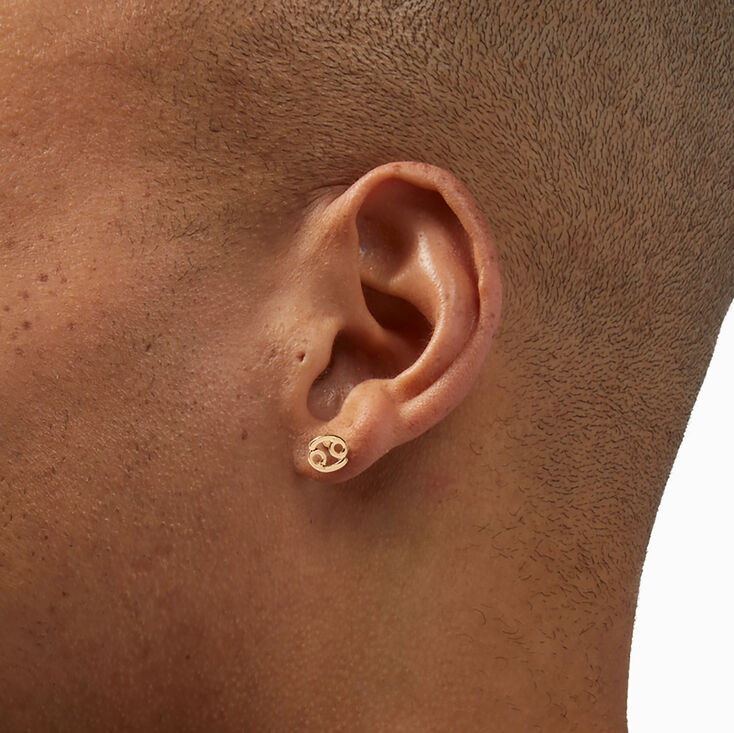 Gold Zodiac Stud Earrings - Cancer,