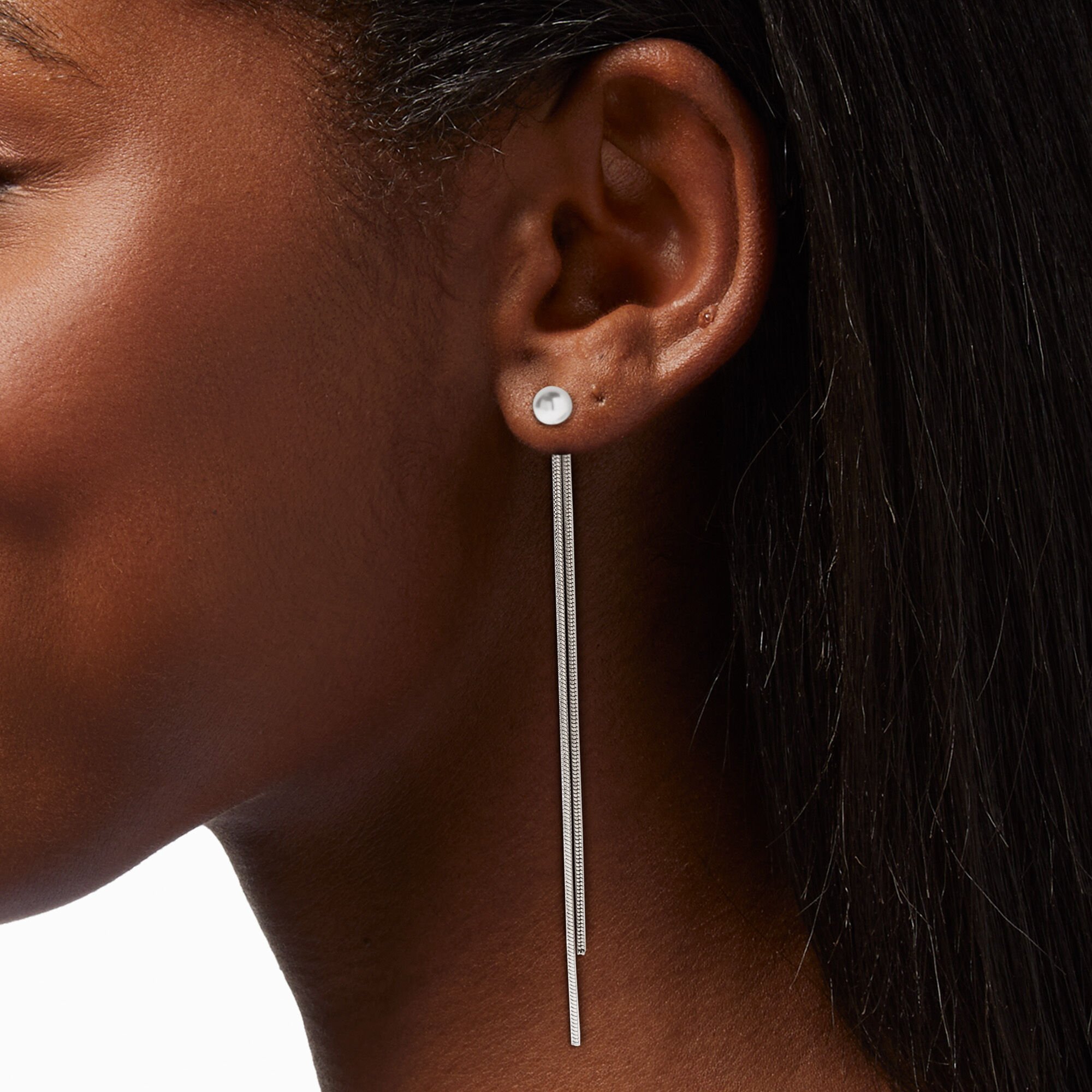 Silver Pearl 4" Linear Drop Earrings,