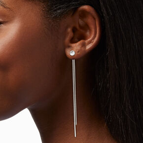 Silver-tone Pearl 4&quot; Linear Drop Earrings,