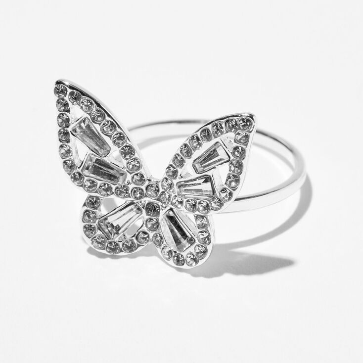 Bague papillon d&eacute;cor&eacute;e couleur argent&eacute;e,