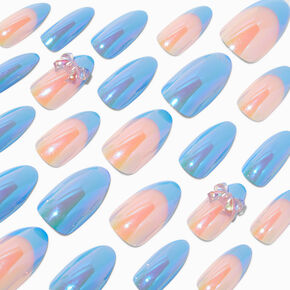 Blue 3D Bow Stiletto Vegan Faux Nail Set - 24 Pack,