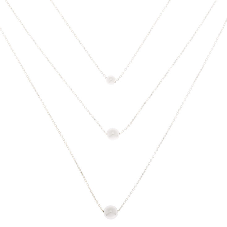 Claire's Collier multi-rangs en perles d'imitation couleur argenté