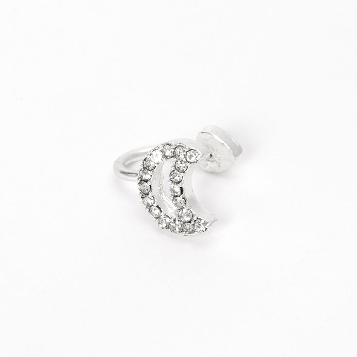 Silver Open Crystal Moon Ear Cuff,