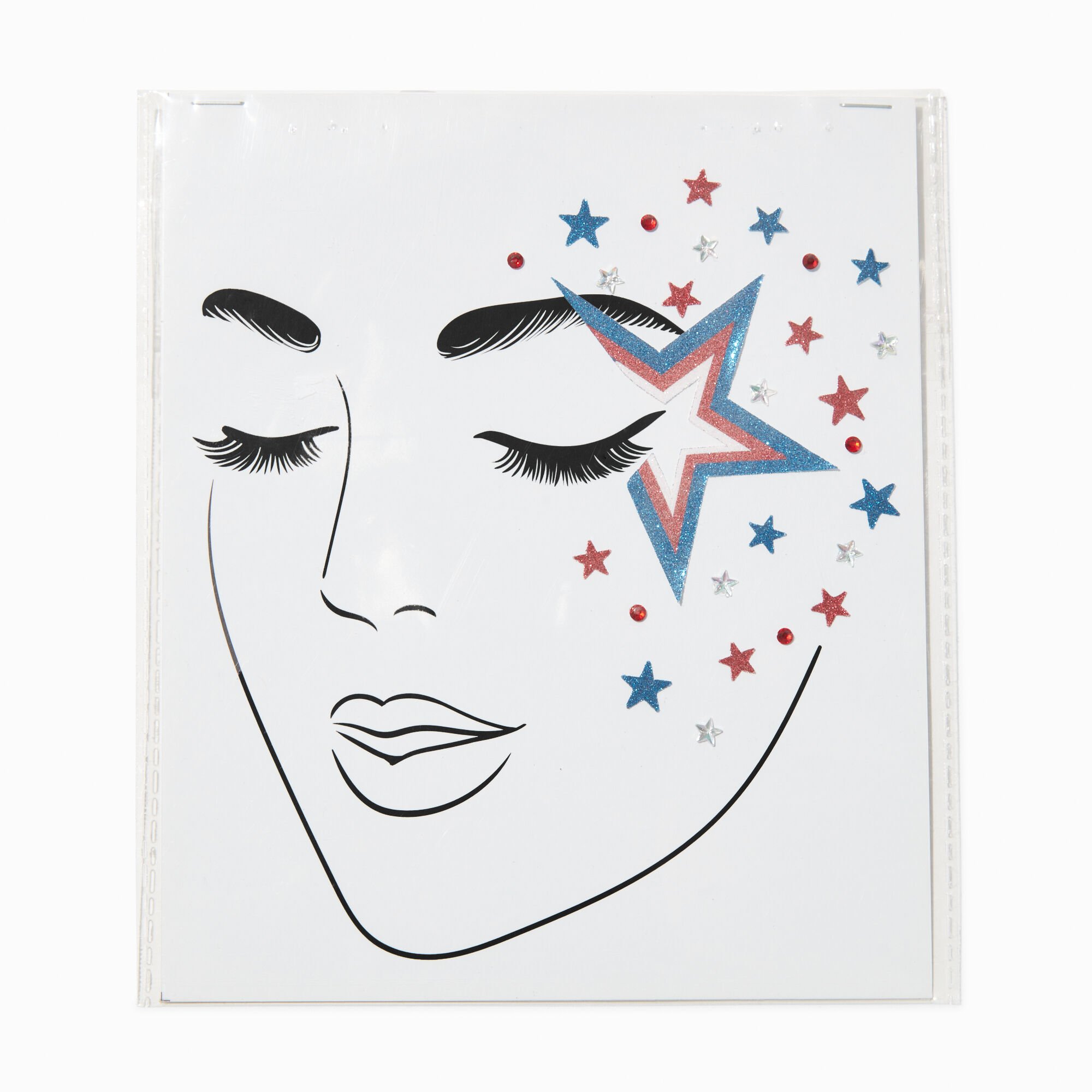 Red, White, & Blue Glitter Star Face Stickers,