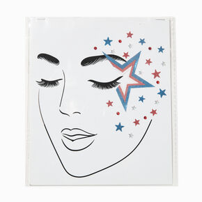 Red, White, &amp; Blue Glitter Star Face Stickers,