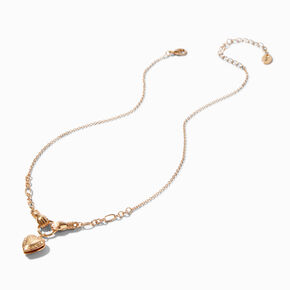 Gold-tone Heart Locket &amp; Hands Pendant Necklace,