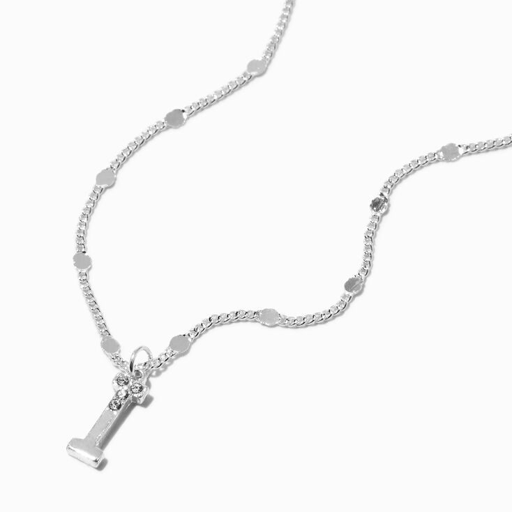 Silver Half Stone Initial Pendant Necklace - I,