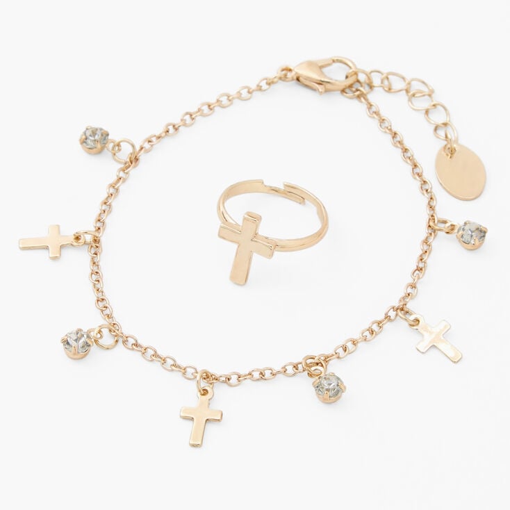 Claire&#39;s Club Gold Cross Charms Jewelry Set - 3 Pack,