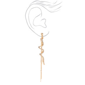 Gold 3.5&quot; Embellished Snake Chain Drop Earrings,