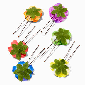 Rainbow Floral Black Hair Pins - 6 Pack,