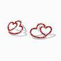 Red Crystal Double Heart Stud Earrings,