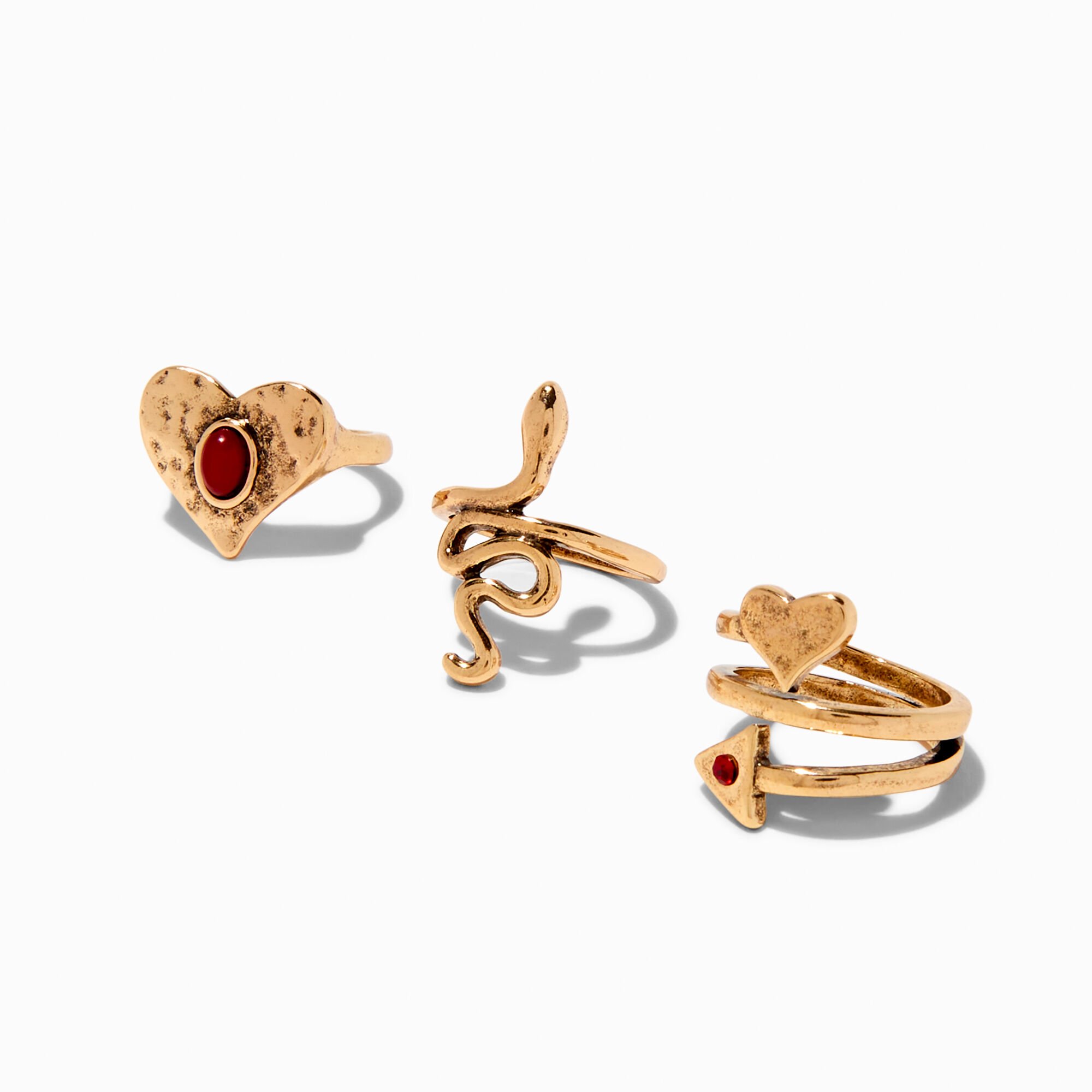 Snake & Heart Rings - 3 Pack,