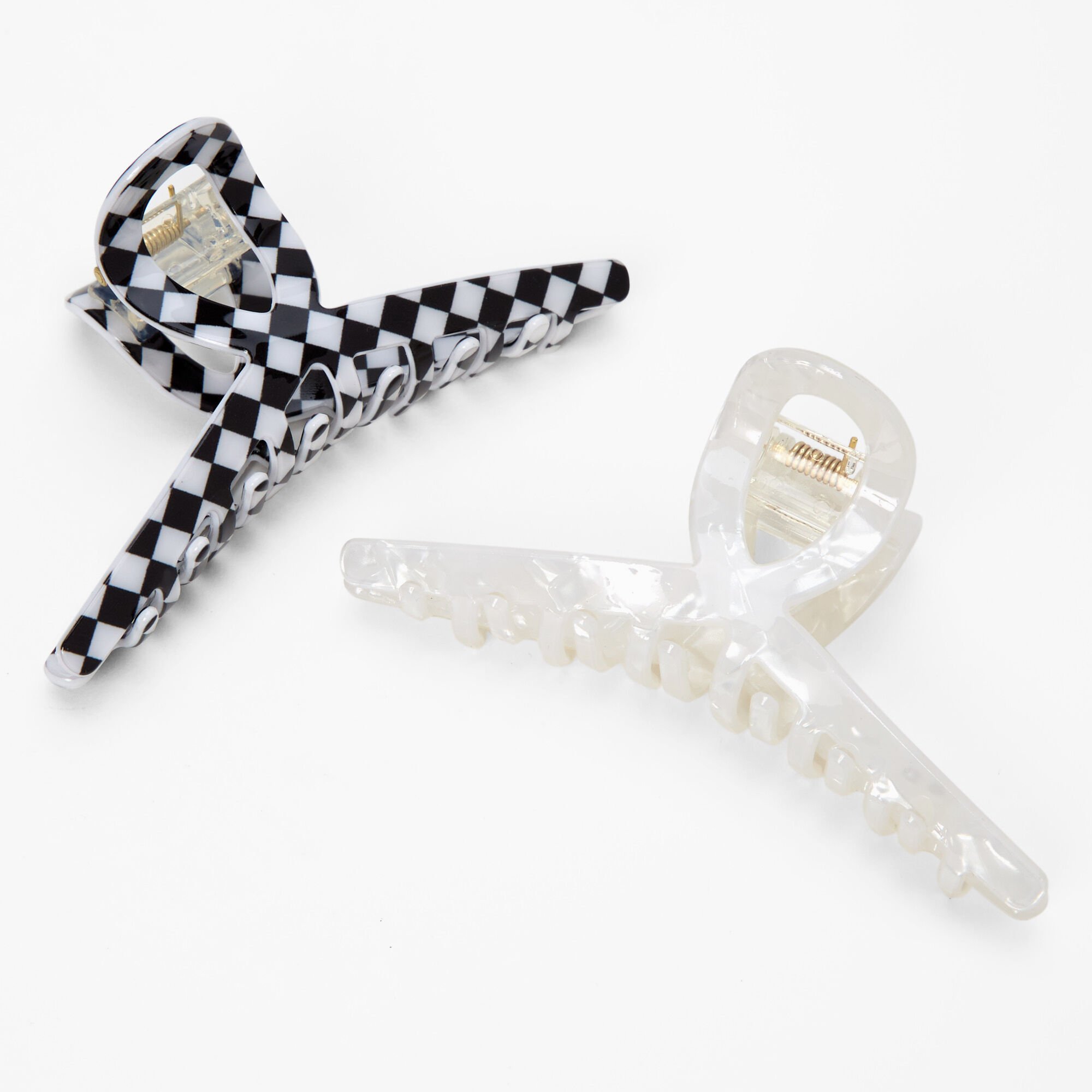 Black & White Checkered Loop Hair Claw - 2 Pack,