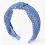 Polka Dot Pleated Knotted Headband - Blue,