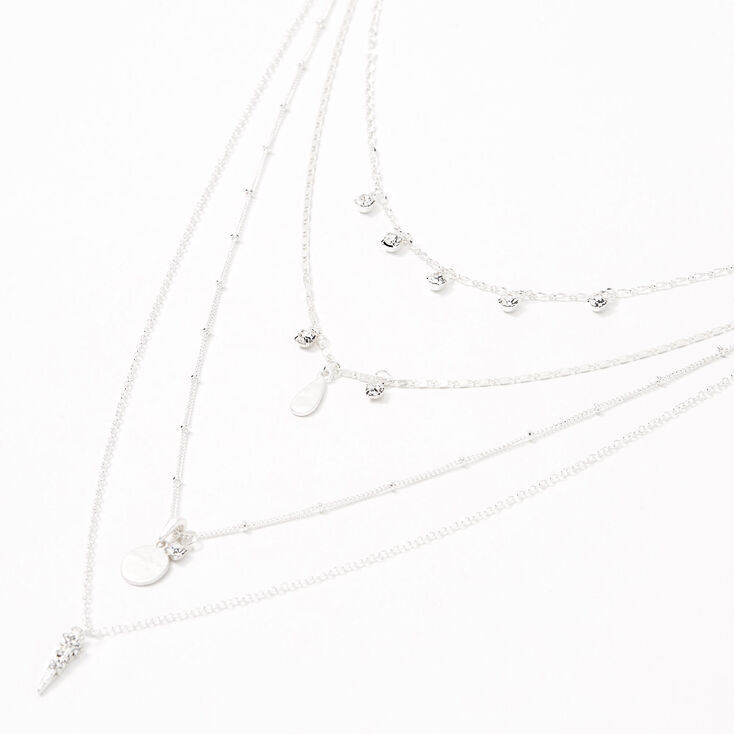 Claire's Collier multi-rangs à pendentifs disques avec pierre couleur argentée