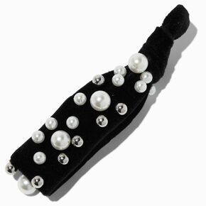 Pearl-Embellished Black Hair Tie,
