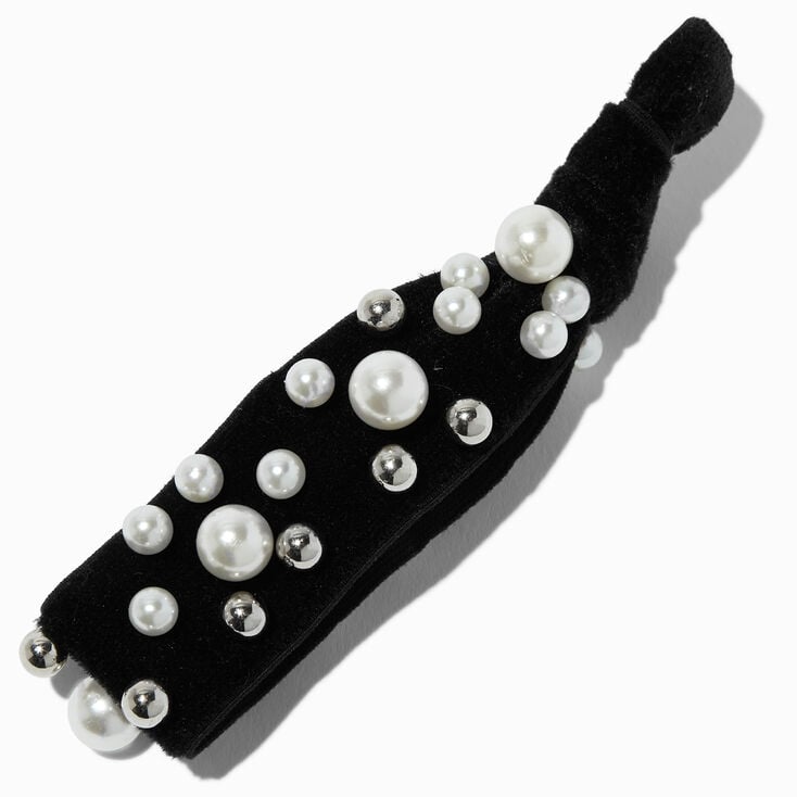 Pearl-Embellished Black Hair Tie