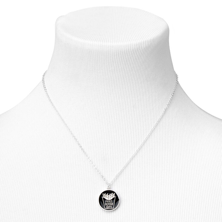 Silver Fries Before Guys Pendant Necklace - Black,